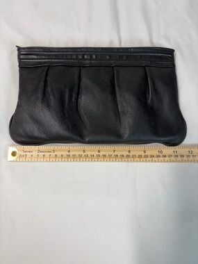 Vintage 90s Soft Black Leather Clutch Slouchy Minimalist Y2K